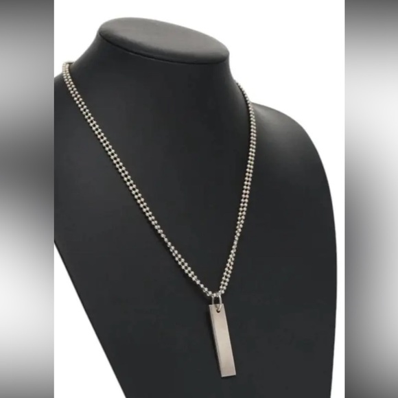 Gucci 925 Sterling Silver Bar on Double Ball Chain Necklace & Brown Pouch & Box - Picture 2 of 12